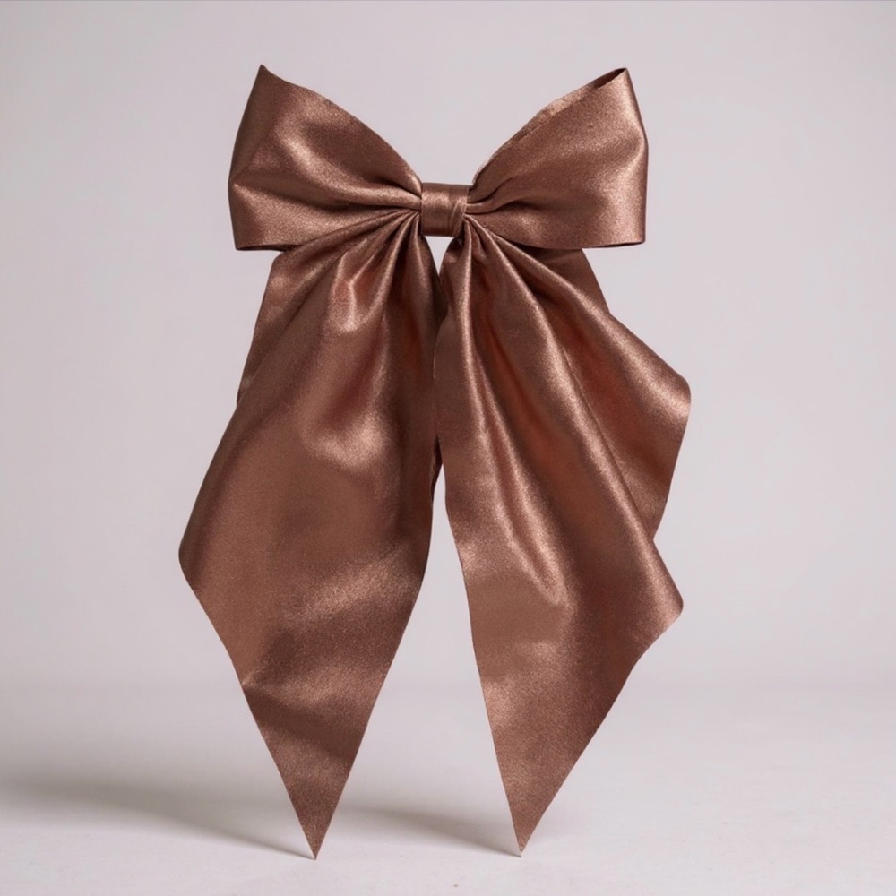 Elegant Satin Hair Bow new Brown with hint of Purple Strong hold clip